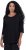 Ulla Popken Flower Epaulet 3/4 Sleeve Top Black - Bedrukte T-shirts voor dames - 