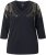 Ulla Popken Feather Beadwork 3/4 Sleeve Top Black - Bedrukte T-shirts voor dames - 