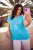 Ulla Popken Metallic Animal Cap Sleeve Graphic Tee Deep Aqua - Bedrukte T-shirts voor dames - 