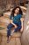 Ulla Popken Tile Print Short Sleeve Pleated Tee Teal - Bedrukte T-shirts voor dames - 