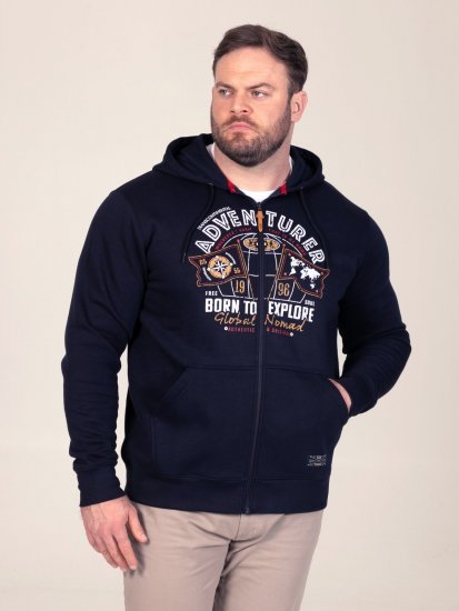 D555 Hector Adventurer Printed Zip Through Hoody Navyblauw - Sweaters & hoodies - Sweaters & Hoodies Grote Maten Heren