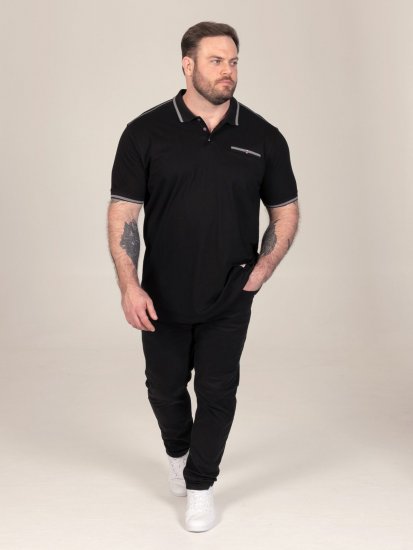 D555 Potts Jersey Polo With Jacquard Collar & Cuffs Zwart - Polo shirts - Grote Maten Poloshirts Heren