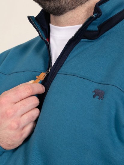D555 Conway 1 1/4 Zip Neck Fleece Sweatshirt With Bear Logo Teal - Sweaters & hoodies - Sweaters & Hoodies Grote Maten Heren