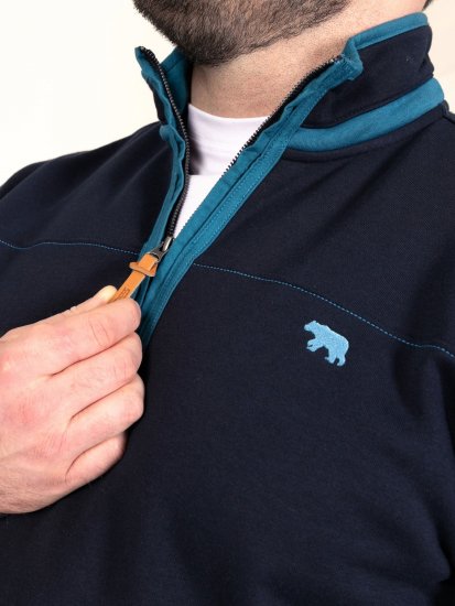 D555 Conway 2 1/4 Zip Neck Fleece Sweatshirt With Bear Logo Navyblauw - Sweaters & hoodies - Sweaters & Hoodies Grote Maten Heren