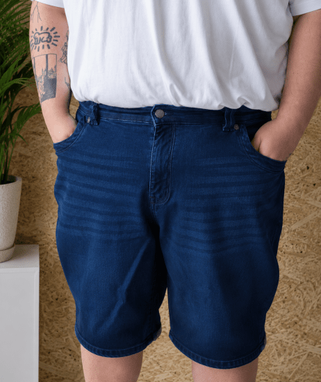Kam Jeans Pepe Knitted Denim Shorts Random Mid Wash Blue - Shorts - Grote Maten Korte Broeken Heren