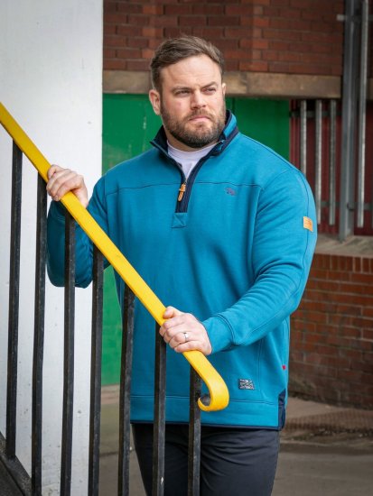D555 Conway 1 1/4 Zip Neck Fleece Sweatshirt With Bear Logo Teal - Sweaters & hoodies - Sweaters & Hoodies Grote Maten Heren