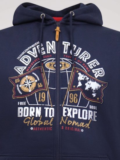 D555 Hector Adventurer Printed Zip Through Hoody Navyblauw - Sweaters & hoodies - Sweaters & Hoodies Grote Maten Heren