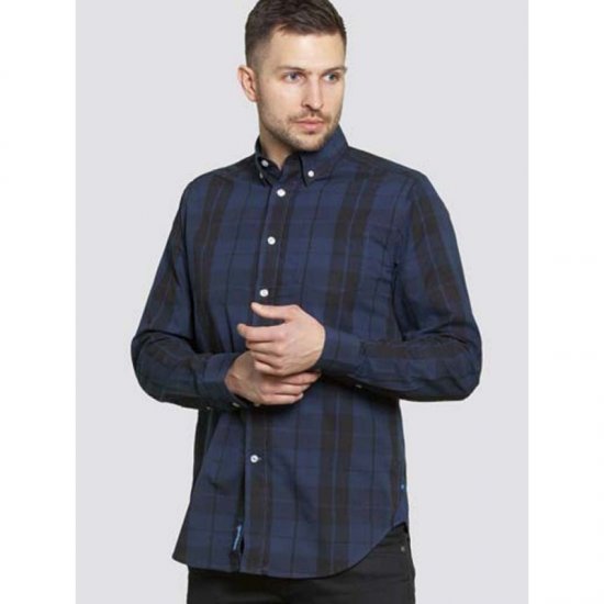 D555 Davenport Long Sleeve Shirt Navy - Hemden - Overhemden Grote Maten Heren