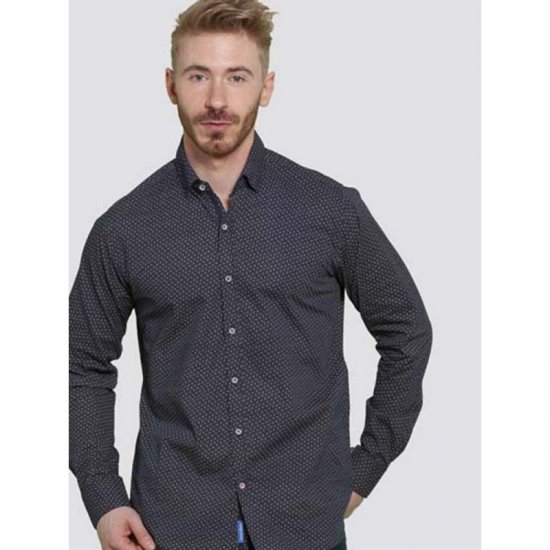 D555 Babworth Long Sleeve Shirt Navy - Hemden - Overhemden Grote Maten Heren