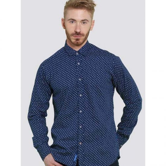 D555 Bainton Long Sleeve Shirt Navy - Hemden - Overhemden Grote Maten Heren