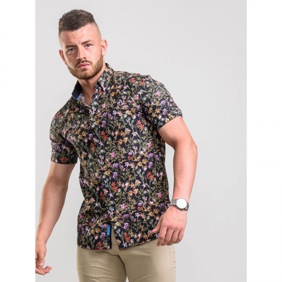 D555 Emmet Floral Shirt Black - Hemden - Overhemden Grote Maten Heren