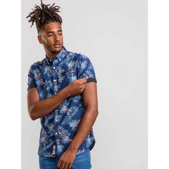 D555 Reuben Hawaii Shirt Navy - Hemden - Overhemden Grote Maten Heren