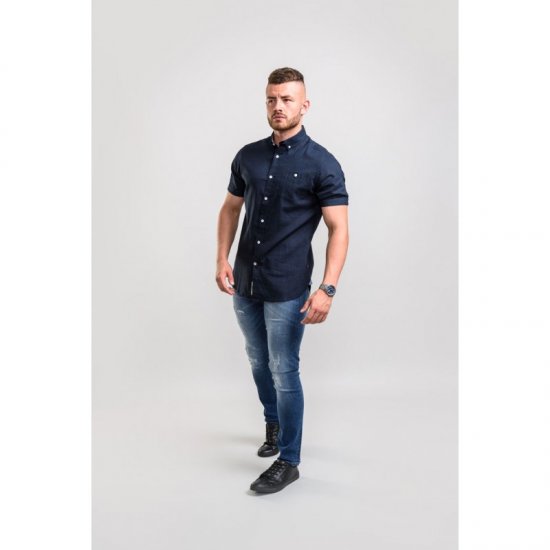 D555 Brixton Shirt Navy - Hemden - Overhemden Grote Maten Heren