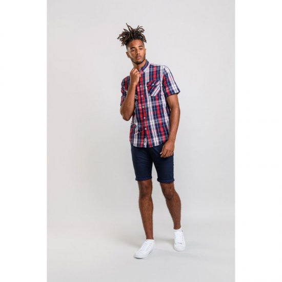 D555 Terell Shirt Navy/Red - Hemden - Overhemden Grote Maten Heren