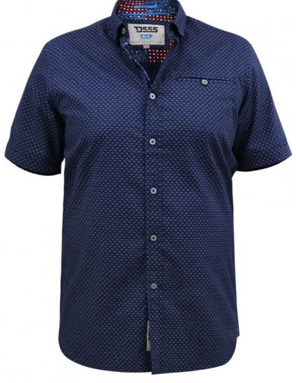 D555 Telford S/S Micro Ao Print Shirt Navy - Hemden - Overhemden Grote Maten Heren