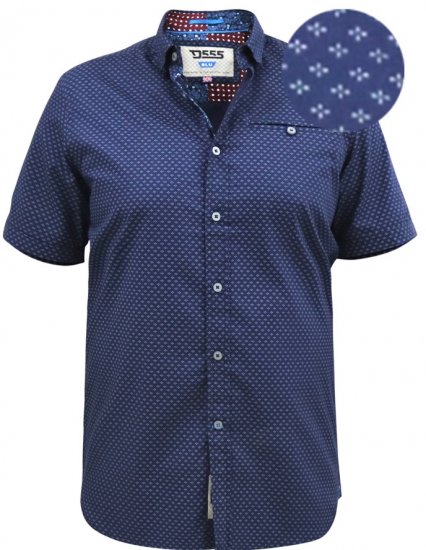D555 Telford S/S Micro Ao Print Shirt Navy - Hemden - Overhemden Grote Maten Heren