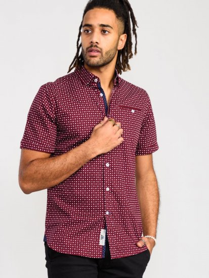 D555 Hillcrest S/S Micro Ao Print Shirt Burgundy - Hemden - Overhemden Grote Maten Heren