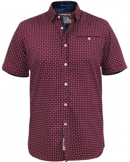 D555 Hillcrest S/S Micro Ao Print Shirt Burgundy - Hemden - Overhemden Grote Maten Heren