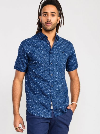 D555 Tristain S/S Floral Ao Print Shirt Navy - Hemden - Overhemden Grote Maten Heren
