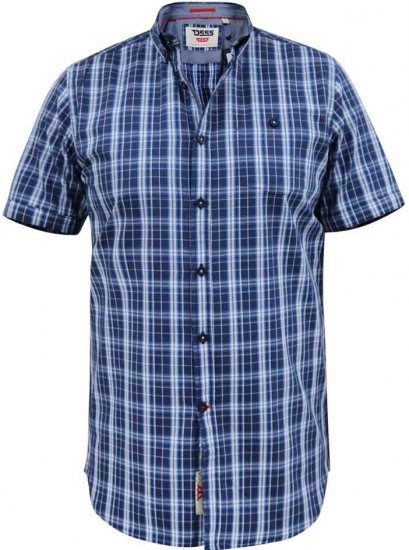 D555 Walcot Check Button Down Collar S/S Shirt Navy - Hemden - Overhemden Grote Maten Heren