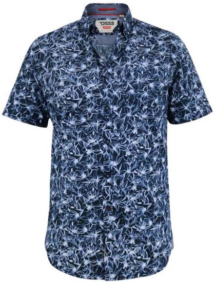 D555 Padbury Floral Ao Printed S/S Shirt Navy - Hemden - Overhemden Grote Maten Heren