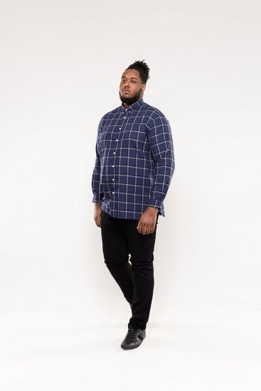 D555 Townsville Check Button Down Collar Shirt Navy - Hemden - Overhemden Grote Maten Heren