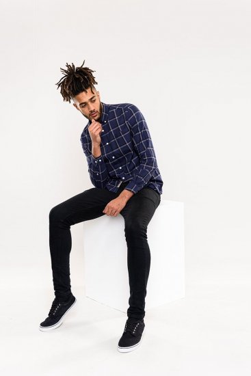 D555 Townsville Check Button Down Collar Shirt Navy - Hemden - Overhemden Grote Maten Heren