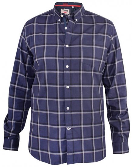 D555 Townsville Check Button Down Collar Shirt Navy - Hemden - Overhemden Grote Maten Heren