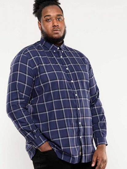 D555 Townsville Check Button Down Collar Shirt Navy - Hemden - Overhemden Grote Maten Heren