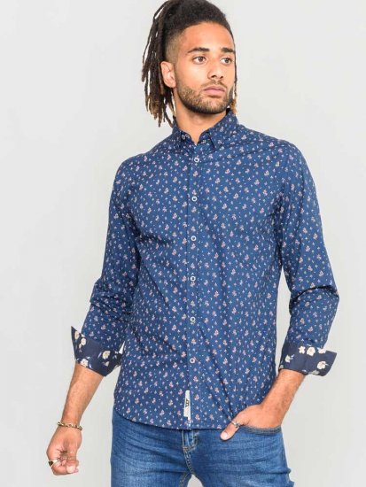 D555 Edmund AOP Shirt Navy - Hemden - Overhemden Grote Maten Heren