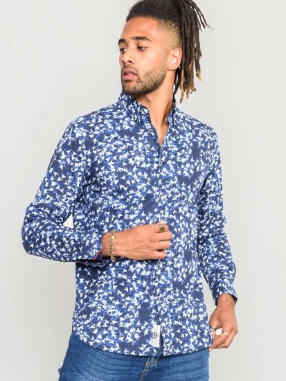 D555 Harrow AOP Shirt Blue - Hemden - Overhemden Grote Maten Heren