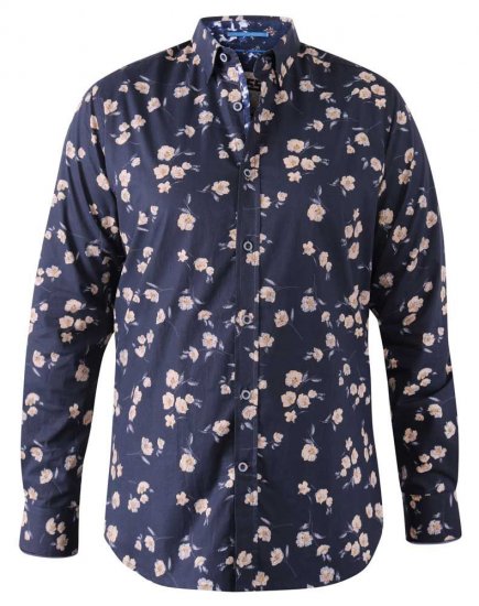 D555 Rooksey Floral Print Shirt Navy - Hemden - Overhemden Grote Maten Heren
