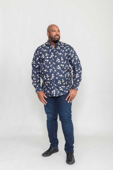 D555 Rooksey Floral Print Shirt Navy - Hemden - Overhemden Grote Maten Heren