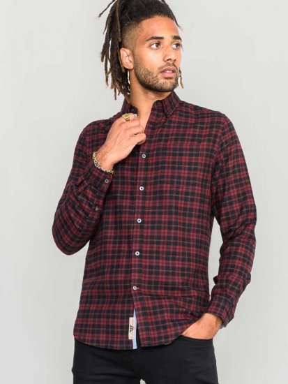 D555 Holton Dark Red Checked Flannel Shirt - Hemden - Overhemden Grote Maten Heren