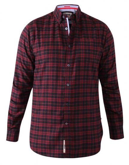 D555 Holton Dark Red Checked Flannel Shirt - Hemden - Overhemden Grote Maten Heren