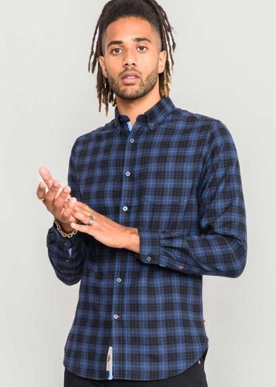D555 Dovercourt Flannel Check Shirt Blue and Black - Hemden - Overhemden Grote Maten Heren