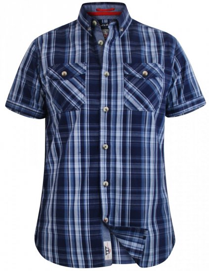 D555 Safford Short Sleeve Navy Check Shirt - Hemden - Overhemden Grote Maten Heren