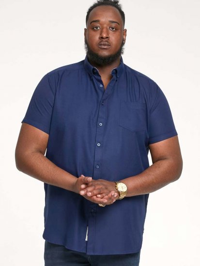 D555 James Short Sleeve Oxford Shirt Navy - Hemden - Overhemden Grote Maten Heren