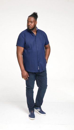 D555 James Short Sleeve Oxford Shirt Navy - Hemden - Overhemden Grote Maten Heren