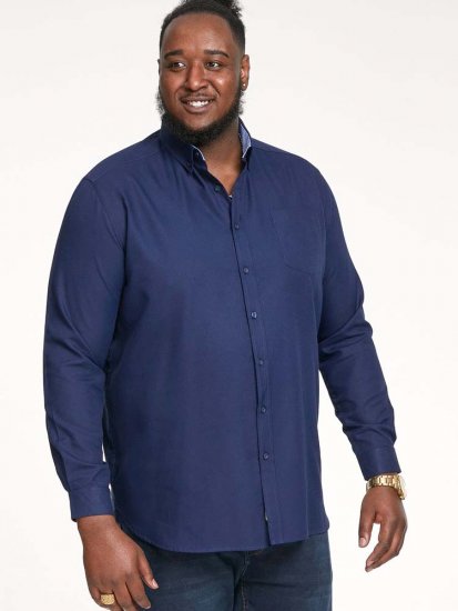 D555 Richard Long Sleeve Oxford Shirt Navy - Hemden - Overhemden Grote Maten Heren