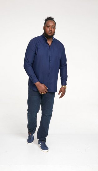 D555 Richard Long Sleeve Oxford Shirt Navy - Hemden - Overhemden Grote Maten Heren