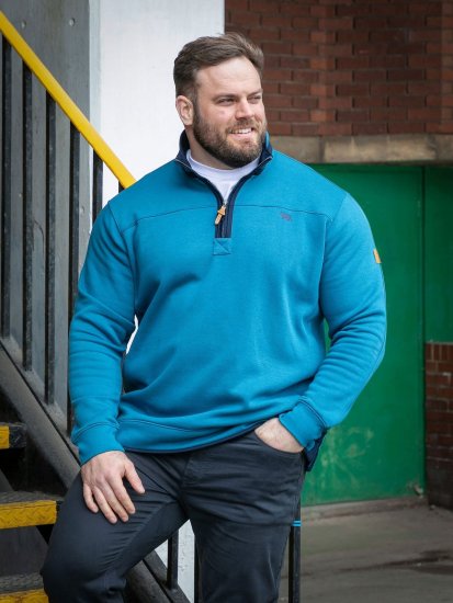 D555 Conway 1 1/4 Zip Neck Fleece Sweatshirt With Bear Logo Teal - Sweaters & hoodies - Sweaters & Hoodies Grote Maten Heren