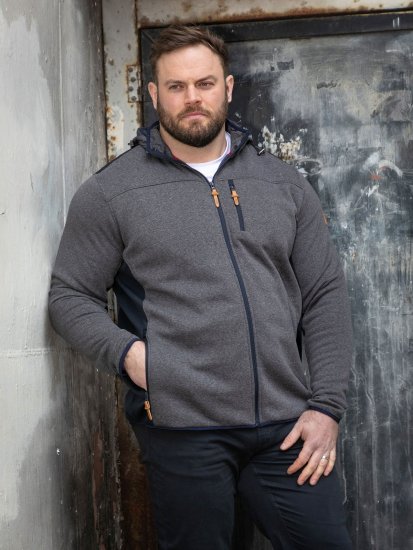 D555 Conrad Detachable Hood Bonded Fleece Zip Through Hoody TALL Navyblauw - TALL sweatshirts - TALL sweatshirts voor lange mannen