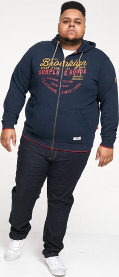D555 WORCESTER Full Zip Hoody With Brooklyn Chest Print - Sweaters & hoodies - Sweaters & Hoodies Grote Maten Heren