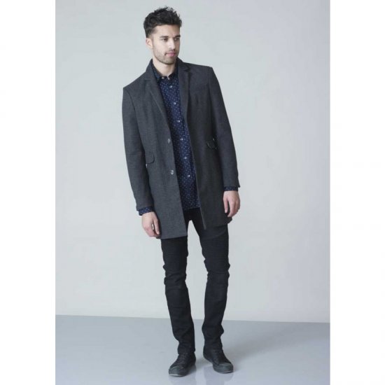 D555 Terry Checked Overcoat Charcoal - Jassen - Grote Maten Herenjassen