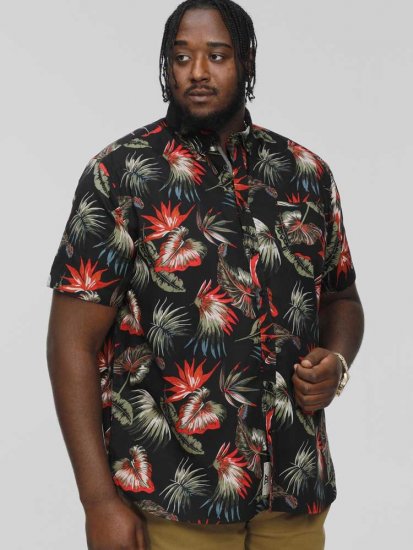 D555 LENNOX Hawaiian AO Print Shirt Black - Hemden - Overhemden Grote Maten Heren
