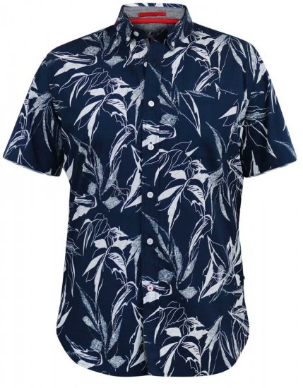D555 FINLEY Hawaiian AO Print Shirt Navy - Hemden - Overhemden Grote Maten Heren