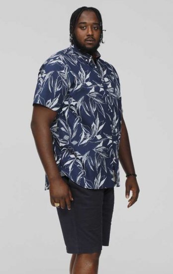 D555 FINLEY Hawaiian AO Print Shirt Navy - Hemden - Overhemden Grote Maten Heren