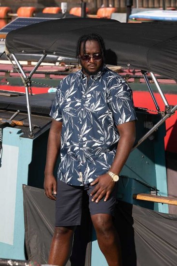 D555 FINLEY Hawaiian AO Print Shirt Navy - Hemden - Overhemden Grote Maten Heren