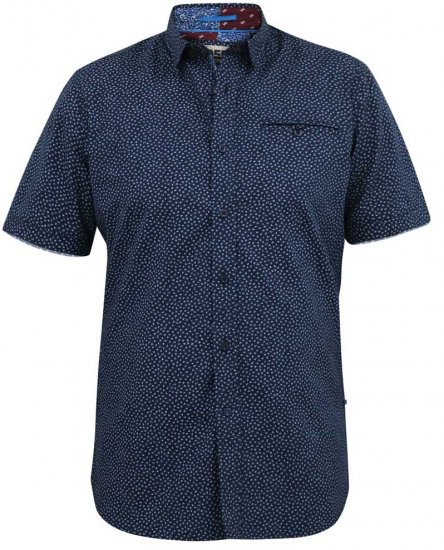 D555 BRODY S/S Micro AO Print Shirt Navy - Hemden - Overhemden Grote Maten Heren